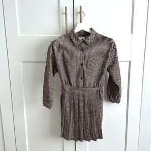 Zara houndstooth girls dress 11 12 elastic waist buttoned down brown black tan